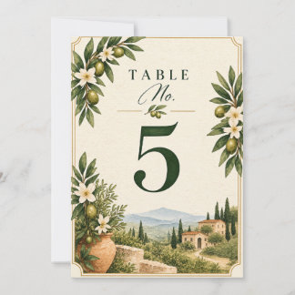 Élégant Numéro de Table de Mariage Branche d'Olivi