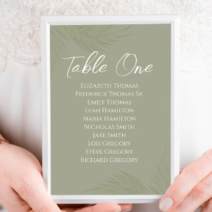 Élégant numéro de table de mariage Green Palm Feui