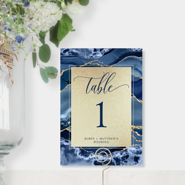 Élégant numéro de table en cristal d'agate bleu et (Créateur téléchargé)