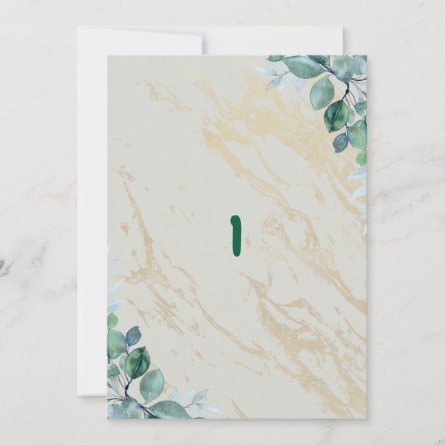 Élégant numéro de table en marbre vert sauge et or (Devant)