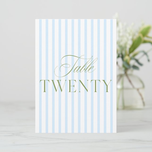 Élégant numéro de table Mariage Vert Sauge & Bleu  (Debout devant)