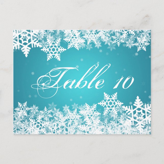 Élégant numéro de table Snowflakes d'hiver Bleu (Devant)