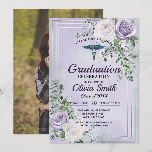 Elegant Nursing Graduation Invitation Photo | RN B (Devant / Derrière)