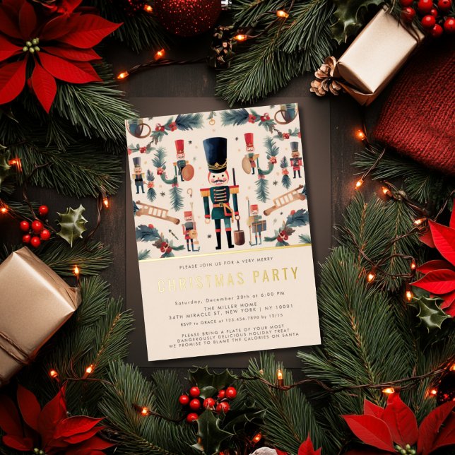 Élégant Nutcracker Gold Christmas Party Invitation (Créateur téléchargé)