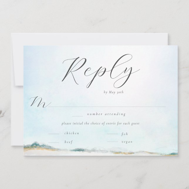 Elégant Ocean Beach Watercolor Mariage Repas RSVP (Devant)