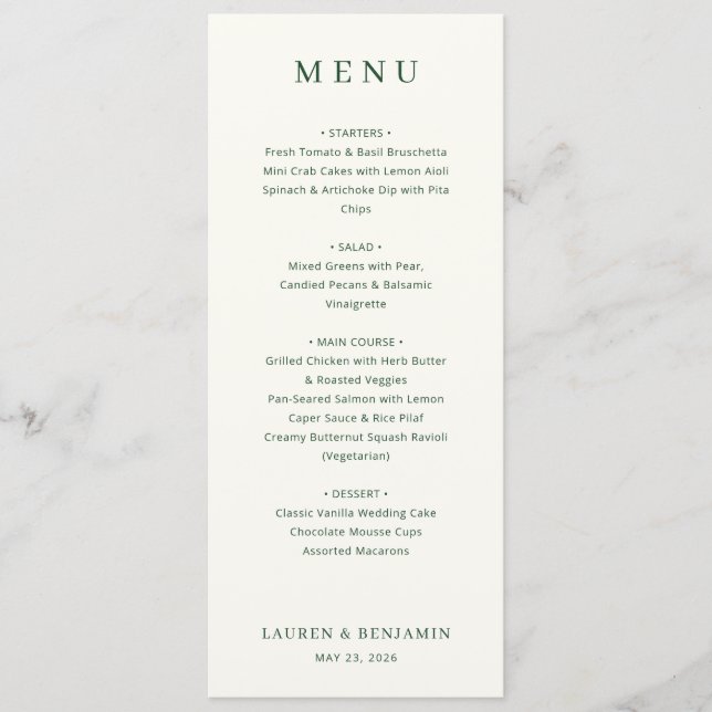 Elegant Off-White Serif Wedding Menu (Devant)