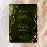 Elegant Olive Green Gold Agate Wedding Menu<br><div class="desc">This elegant modern wedding menu features an olive green watercolor agate border trimmed with faux gold glitter. The customizable text combines gold-colored handwriting script and copperplate fonts. The reverse side features a matching olive green and gold agate design.</div>