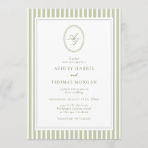 Elegant Olive Green Monogram Wedding Invitation