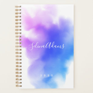 Elégant Ombre bleu rose Aquarelle Script Abstrait