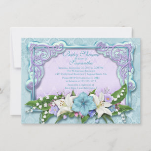 Elégant Ombre Floral Blue Baby shower Invitation