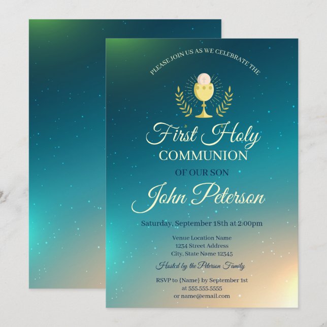 Elégant Ombre Première Sainte Communion Invitation (Devant / Derrière)