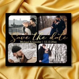 élégant or 4 photos montage noir save the date