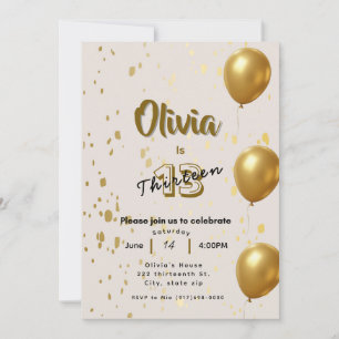 Elégant or Anniversaire Invitation - Enfants Ados 