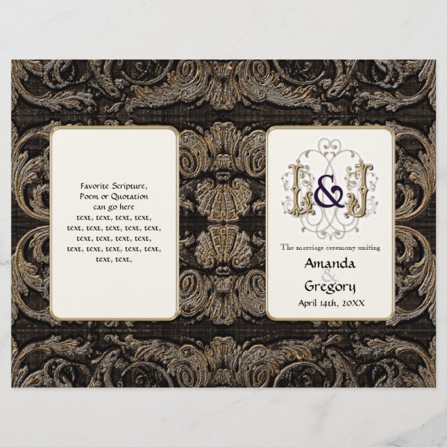 Elégant or antique baroque, programme de mariage (Devant)