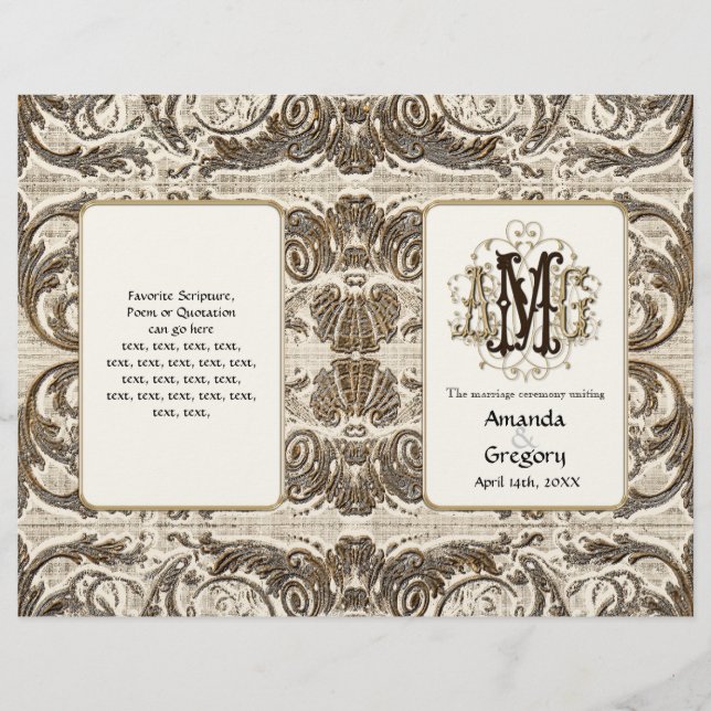 Elégant or antique baroque, programme de mariage (Devant)
