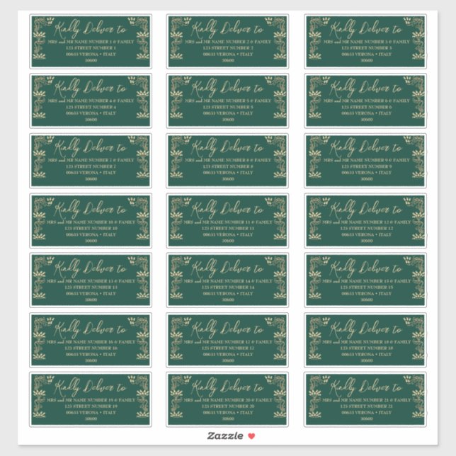 Elégant or Art Déco & vert Étiquettes de adresse d (Feuille)