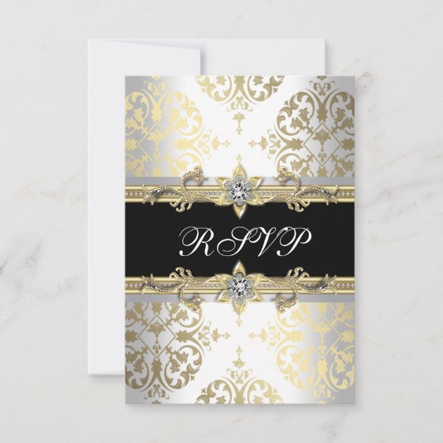 Elegant Or Blanc Noir Damas RSVP (Devant)