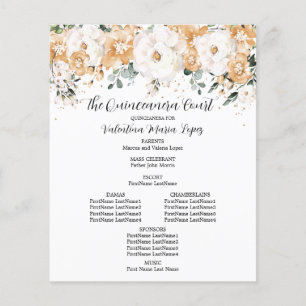 Élégant or blanc Rose Floral Quinceanera Programme