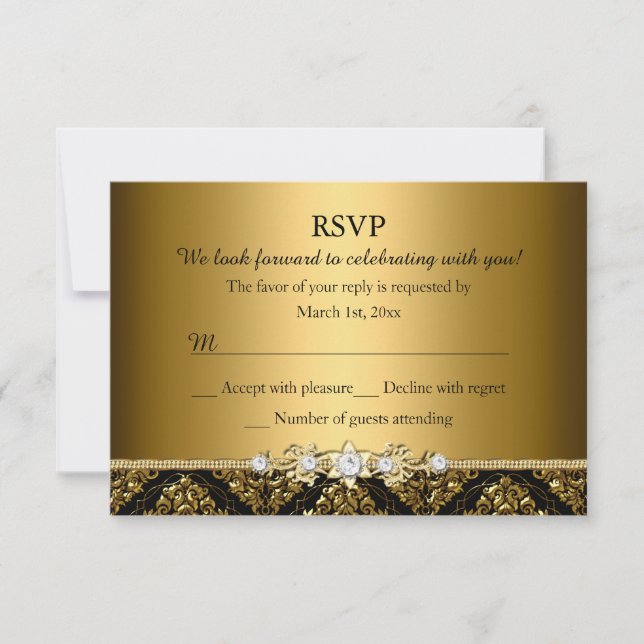 Elegant or et noir Damask RSVP (Devant)