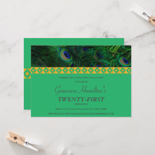 Elégant or et plumes Invitation Anniversaire