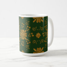 Elégant or et vert folk Art floral Mug