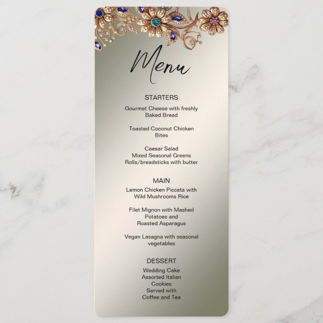 Elégant or fleuris Mariage Menu (Devant)