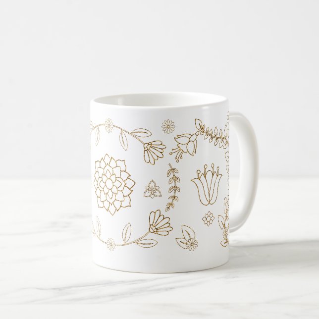 Élégant or floral Folk Art Mug (Devant droit)