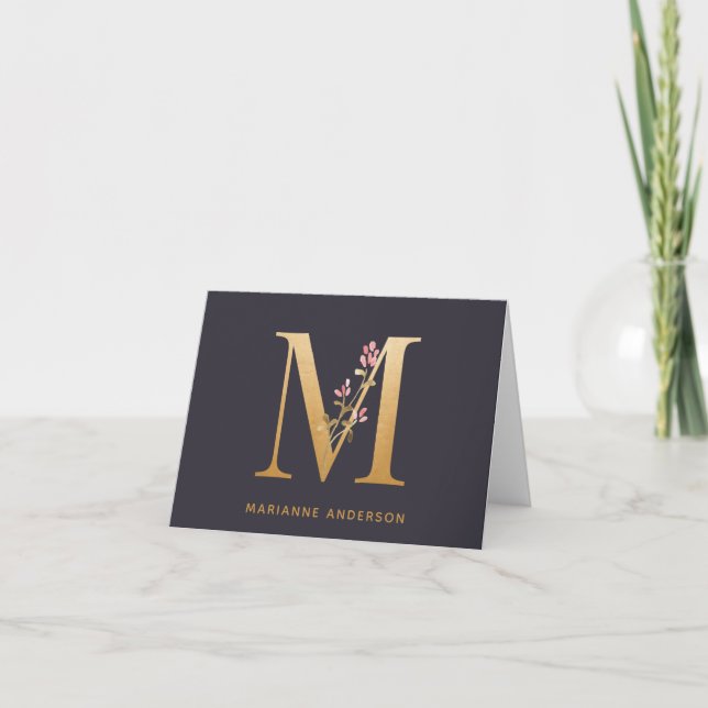 Elégant or floral M Monogram Chic Personnalisé (Devant)
