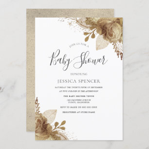 Elégant or Floral Neutral Baby shower Invitation