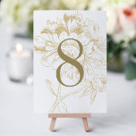 Elégant or Floral Peony Mariage Numéro de table<br><div class="desc">Elégante et romantique carte de numéro de table de mariage de pivoine en or antique et de champagne de couleur or. Le design est présenté sur les côtés avant et arrière de la carte. Customisez et ajoutez chaque numéro de table individuel à votre panier.</div>