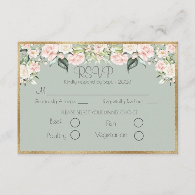 Elégant or floral vert Script mariage RSVP (Devant)