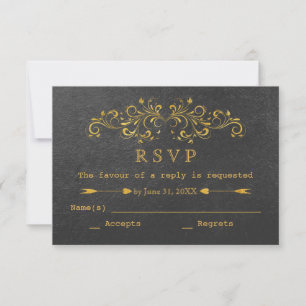 Elégant or huile fleurissent Noir Mariage RSVP