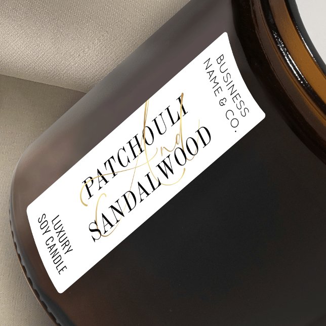 Élégant or moderne bougie Jar mince Étiquette vert (Modern vertical candle labels in white and faux gold)