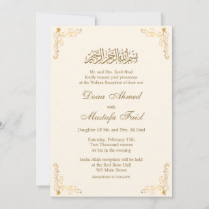 Elégant or Musulman nikkah Mariage Invitations