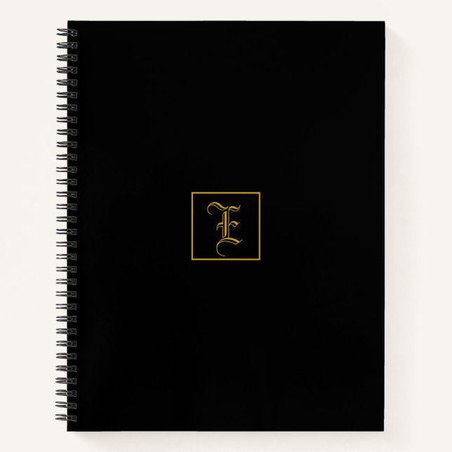 Élégant or noir Monogramme Carnet personnalisé (Devant)