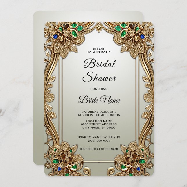 Elégant or Ornate de douche nuptiale Invitation (Devant / Derrière)