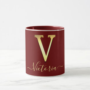 Élégant or personnalisé Monogramme V Nom Mug