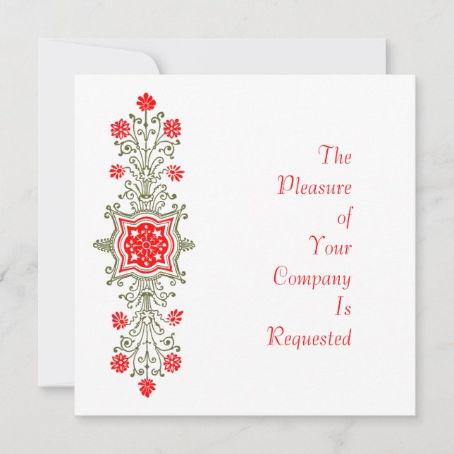 Elégant Or Rouge Floral Etcing Invitations Personn (Devant)