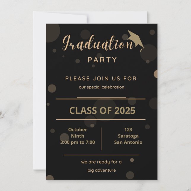 Elégant Or sur Black Graduation Party Invitation (Devant)