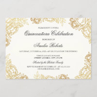 Elégant or Vintage Floral Quinceanera Invitation