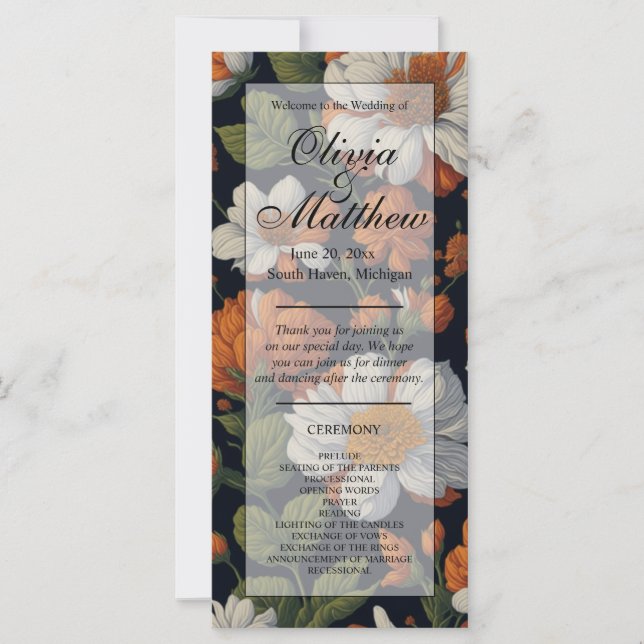 Elégant orange blanc noir vintage floral (Devant)