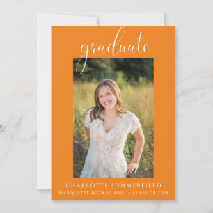 Elégant Orange Graduation Party Photo Invitation