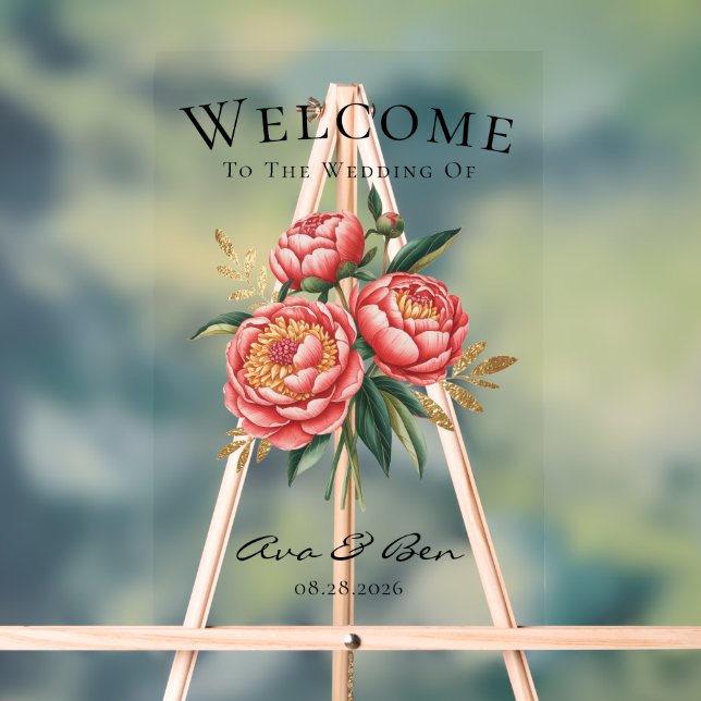 Elégant Orange Peony Bouquet Mariage Affiche de bi (Neutre)