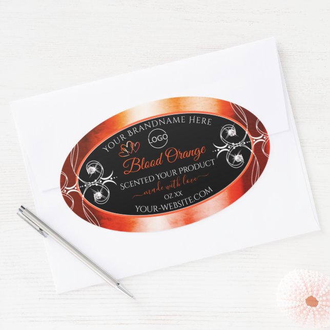 Élégant orange rouge Étiquette Logo Bijoux Noir (Enveloppe)