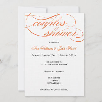 Elégant Orange Script Couples Douche Invitation
