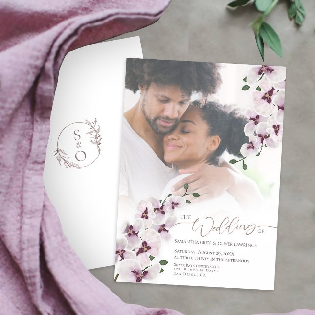 Elegant Orchid Wedding Invitation Photo Card (Créateur téléchargé)
