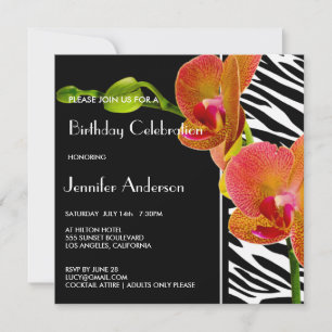 Elégant Orchidées Zebra Imprimer Invitations de fê