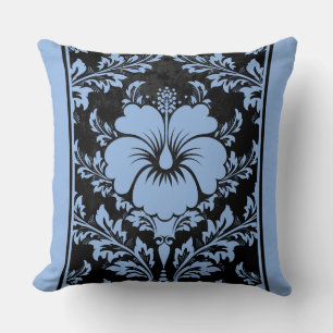 Élégant oreiller à lancer bleu et noir damassé