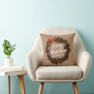 Élégant oreiller à lancer de couronne de Noël pers