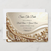 Élégant Orné Floral Or Save The Date en Or